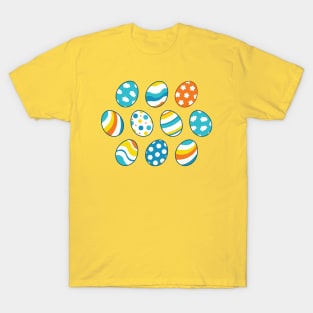 Egg Pattern | Blue Yellow Orange | Stripes Clouds Flowers Dots T-Shirt